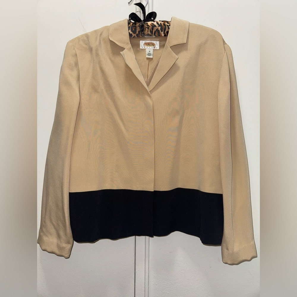 Vintage Talbots colorblock pure silk blouse beige and black size 10